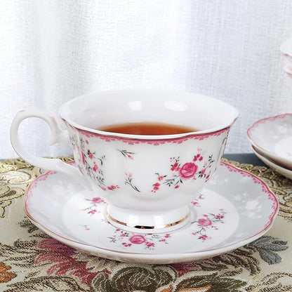 fanquare Pink Rose Tea Cup and Saucer Set - Image 2