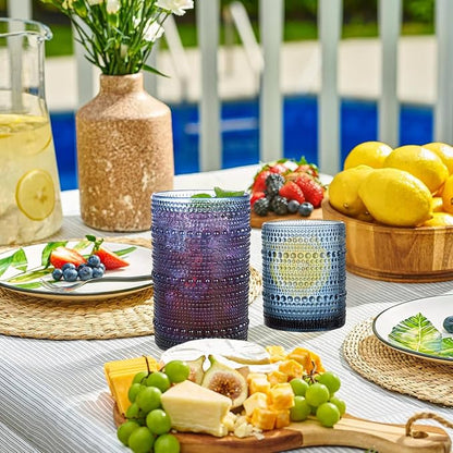 Blue Hobnail Drinking Glasses Set of 8, 15 oz Vintage Highball Glassess & 12 oz - Image 2
