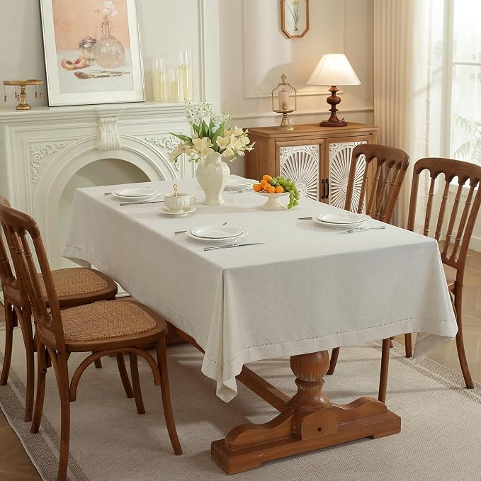 Linen Blend Handmade Hemstitched Tablecloth - Image 6