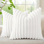 decorUhome Cozy Faux Fur Throw Pillow Covers 22x22 Set of 2 Decorative Soft Plush Striped Modern Farmhouse Boho Couch Euro Sham Pillow Cases with Velvet Back for Sofa Bed Living Room, White