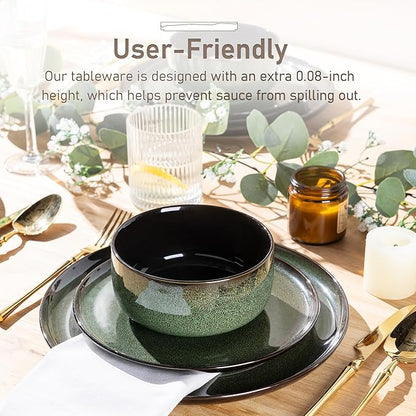 LERATIO Ceramic Dinnerware Set for 4, Poreclain Plates, Bowls, Handmade Reactive Glaze Dishes, Chip Resistant, Oven & Dishwasher Safe, Service for 4