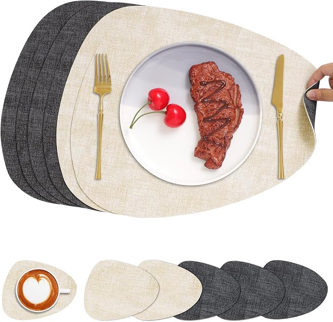 Faux Leather Placemats Set of 6, Dual Sided by Chitomars