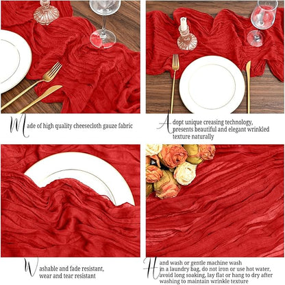 8 Pack Red Table Runner 17 x 108inch Cheesecloth Table Runner Boho Gauze Table - Image 5
