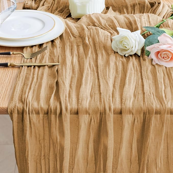 Cheesecloth Table Runner Khaki 10FT Boho Gauze Runner by Wokceer