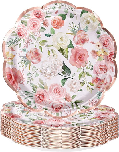 WRAPAHOLIC 25Pcs Floral Paper Plates by WRAPAHOLIC
