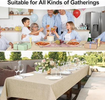 JIUZHEN Rectangle Table Cloth Faux Linen Farmhouse Tablecloth Wrinkle and Stain Resistant Decorative Fabric Table Cover for Kitchen, Dining Room, Parties and Camping, Beige, 70 x 108 Inch