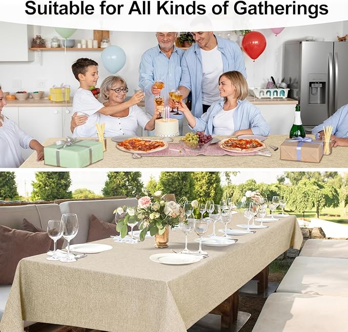 JIUZHEN Rectangle Table Cloth Faux Linen Farmhouse Tablecloth Wrinkle and Stain Resistant Decorative Fabric Table Cover for Kitchen, Dining Room, Parties and Camping, Beige, 60 x 102 Inch