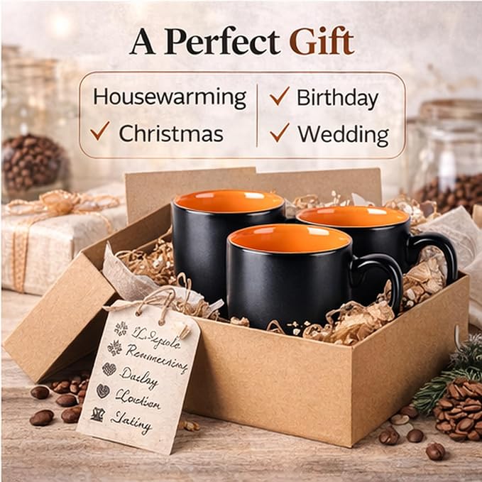GBhome 16 oz Coffee Mugs Set of 6, Ceramic Coffee Cups- Orange - Image 7