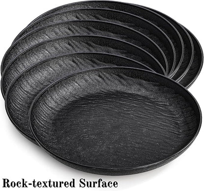 16 Pieces Large Deep Plastic Plates, 9 Inch Unbreakable Dinner Plates Reusable Lightweight Dishes, BPA Free Flat Round Dinnerware Microwave Dishwasher Safe for Kitchen Camping Picnic