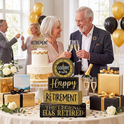 Moucuny 4 Pcs Retirement Party Decorations Happy Retirement Table Decor Black - Image 4