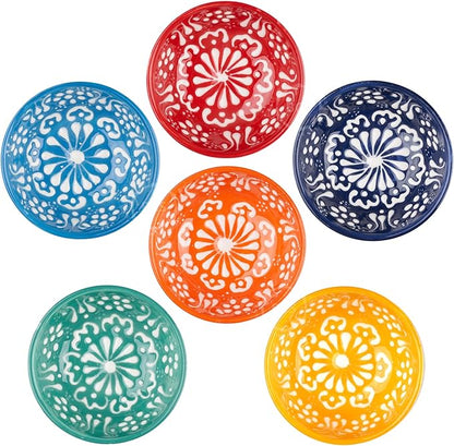 BCS Ceramic Salsa Bowls Set of 6 Small Pinch Bowls for Dipping, Cooking Prep & Charcuterie Board, Soy Sauce Dish, Multicolor Handmade Decorative Mini Serving Dishes Dishwasher Safe (3.2''-3 oz)
