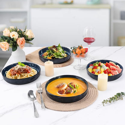 LIANYU 33oz Pasta Bowls Sets of 4, Wide Shallow Stoneware Dinner Plates | - Image 6