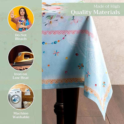 Maison d' Hermine Table Cloth Rectangle Table 100% Cotton 60 x 108 Inches Tablecloth Reusable Decorative for Dining Room Farmhouse Home Valentines Day Decorations Spring Summer - Ibiza - Blue