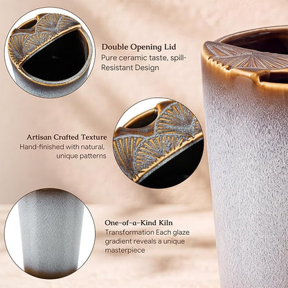 1 Pack Ceramic Coffee Mug with Sip Hole, 14.5 oz Handleless Tumbler Cup with 1 - Image 3