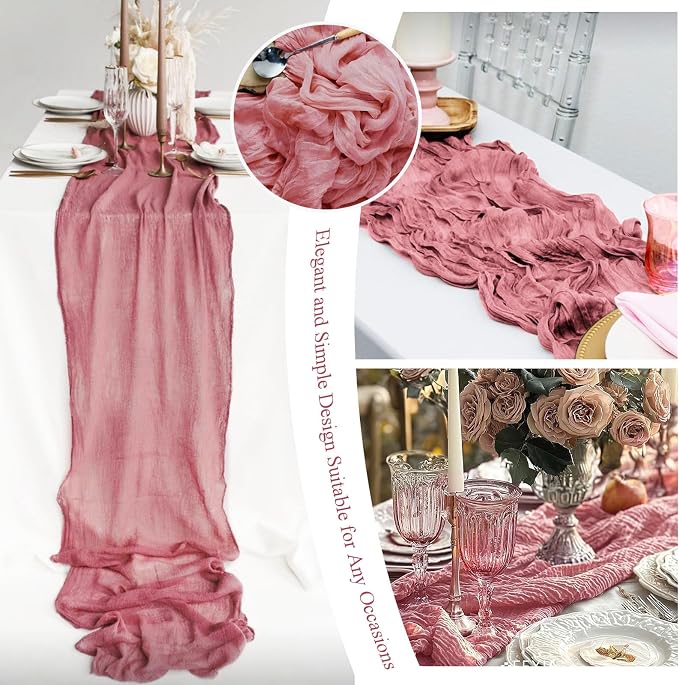 20 Pack Dusty Rose Cheesecloth Table Runner 10FT Long Boho Gauze Fabric Table - Image 7