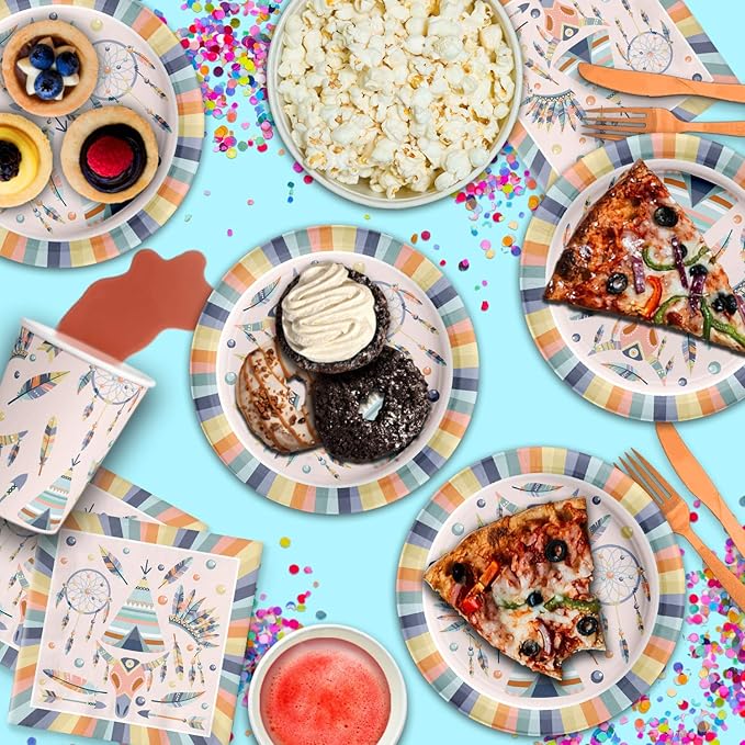 Tribal Boho Birthday Party Supplies Set Plates Napkins Cups Tableware Kit for 16