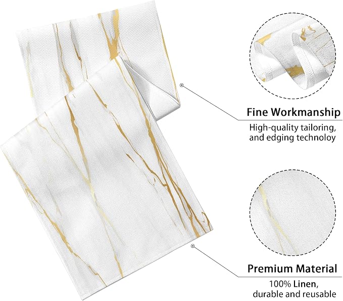 White Gold Table Runner Marble Linen Table Runners, Long Coffee Dresser Runners - Image 2