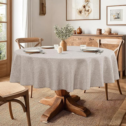 JIUZHEN Faux Linen Round Tablecloths 54 inch, Decorative Wrinkle Free Texture Rustic Circle Table Cloth Cover for Kitchen, Dining, Party, Wedding, Outdoor Use (54 Inch Round,Stone)