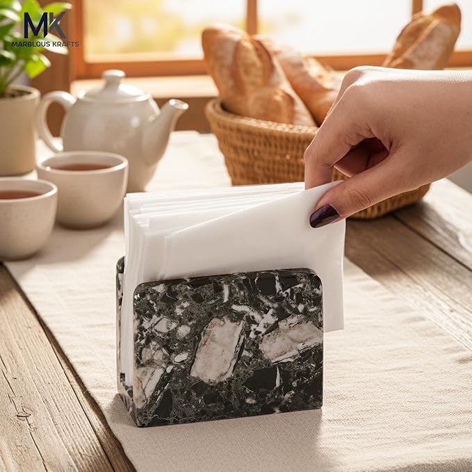 Marble Mini Napkin Holder 3" x 4" Inch Black Zebra Cocktail Napkins, Coffee Bars - Image 6