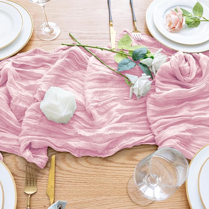 Cheesecloth Table Runner Blush Pink 10FT Boho Gauze Runner, 12 Pack | 120 Inch - Image 5