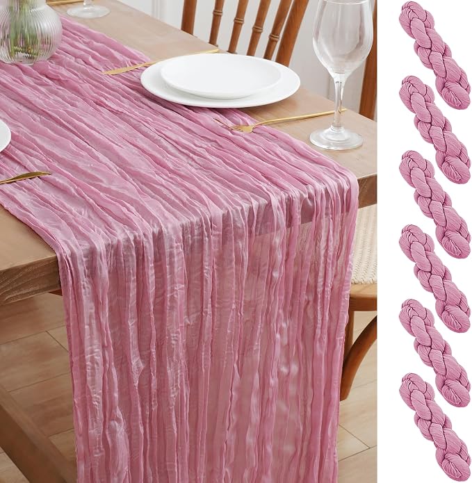 Asee'm 6pcs Pink Cheesecloth Table Runner Summer 10FT Gauze Sheer Rustic | Boho by Aseem