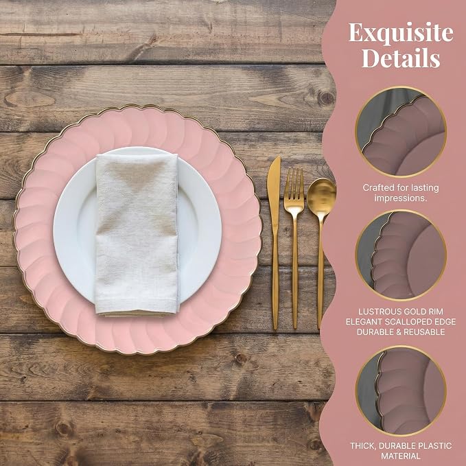 13 Inch Pink Scalloped Charger Plates - Image 11