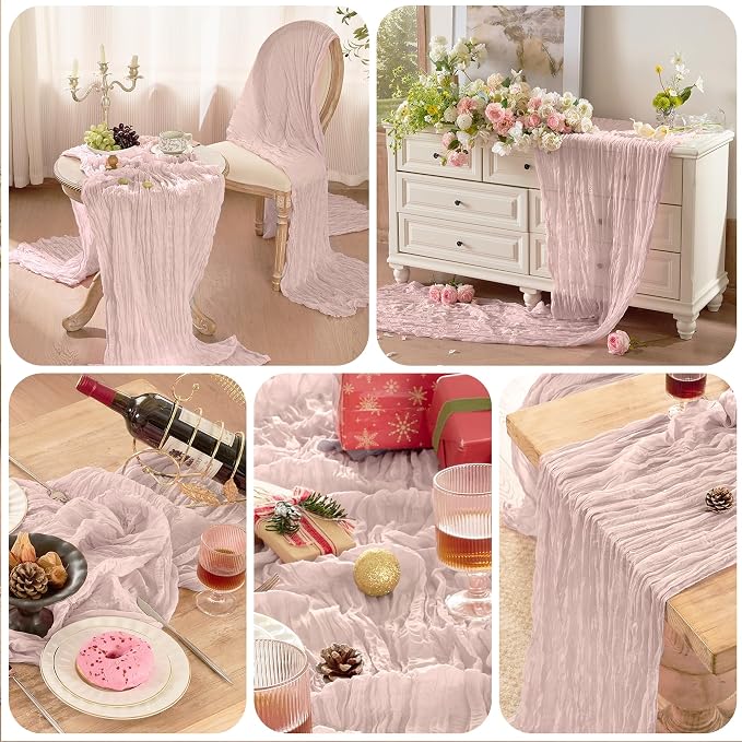 12 Pack Dusty Pink Cheesecloth Table Runner Boho Gauze Home Decor | 120 Inch - Image 9