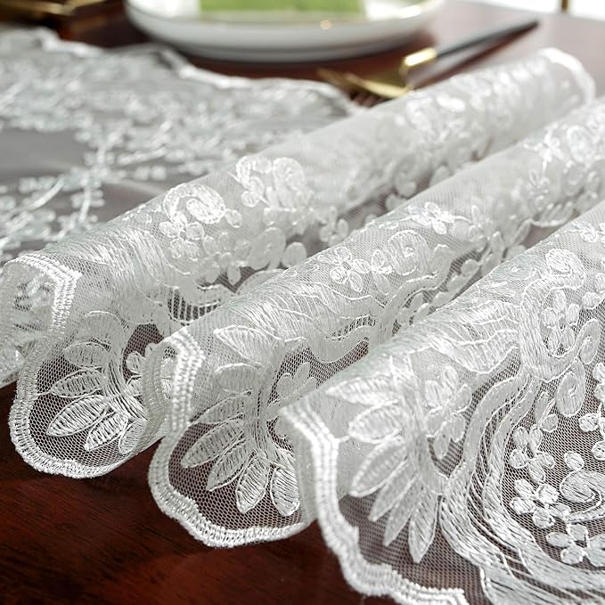 SUTAVIA Lace Patio Table Runner 12"×84" White Embroidered Dresser Scarf | - Image 5