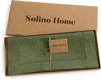 Solino Home 100% Linen Table Runner Olive, Classic Hemstitch 14 x 144 in | - Image 5