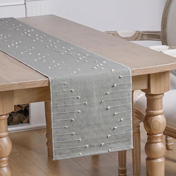Artoid Mode Grey Farmhouse Rustic Cotton Woven Table Runner, Seasonal Retro - Image 2