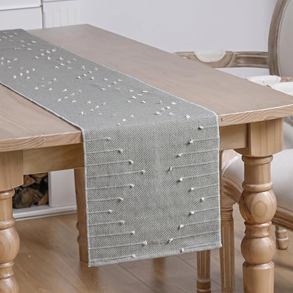 Artoid Mode Grey Farmhouse Rustic Cotton Woven Table Runner, Seasonal Retro - Image 2