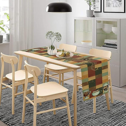 Coffee Theme Table Runner, Rustic Coffee Time Cafe Cup Latte Cappuccino Tea - Image 3