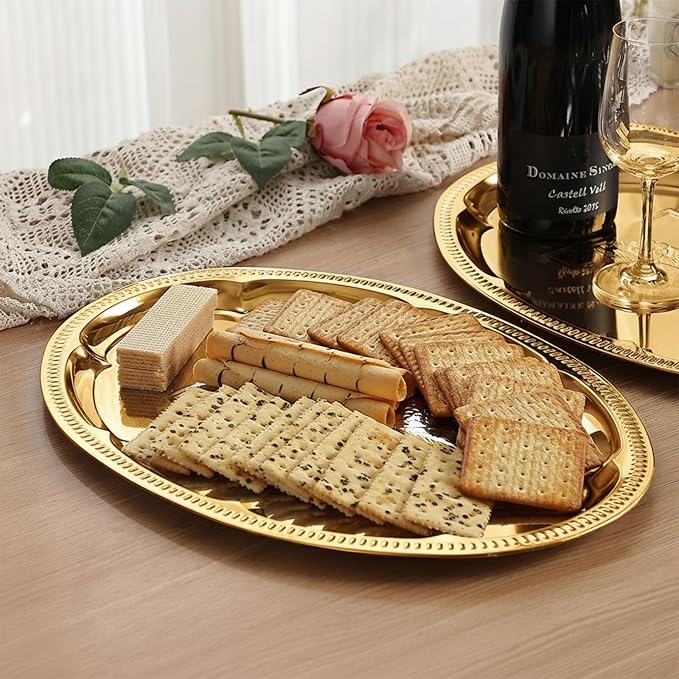 4-Pack 15.7" x 11.8" Gold Serving Trays - Image 2