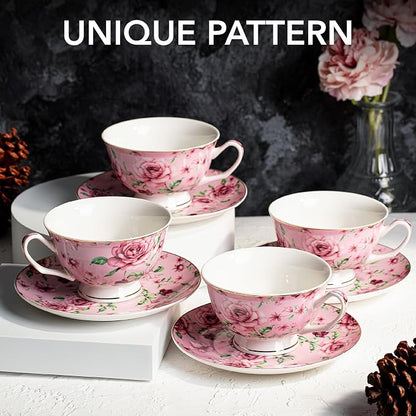 BTaT- Floral Tea Cups and Saucers, 8 oz, Fine Porcelain Teacup Set - Image 2