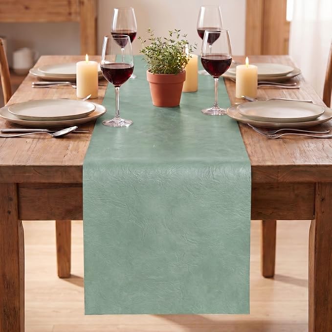 Artoid Mode Sage Double Sided Vinyl Faux Leather Table Runner, Seasonal - Image 2