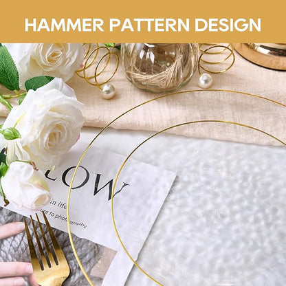 FOCUSLINE 60Pcs Clear Plastic Plates, Clear Disposable Plates with Gold Rim, 30 7" Salad Dessert Plate and 30 10" Dinner Plate Heavy-duty Hammered Plates for Party, Wedding