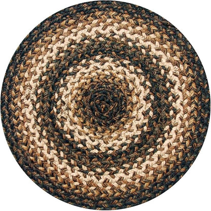 Homespice Kilimanjaro Round Braided Placemats, Warm Primitive Decor, Set of 2, 15" Black and Tan Jute Table Mats - Vibrant Colors, Durable, Easy to Clean and Protects Furniture