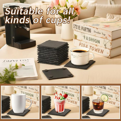 48 PCS Slate Coasters Black Square 4 Inch Bulk Rock, Blank Laser Engraving - Image 5
