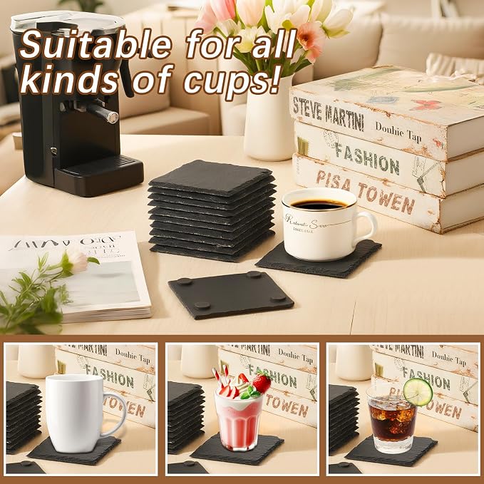 60 PCS Slate Coasters Black Square 4 Inch Bulk Rock, Blank Laser Engraving - Image 5