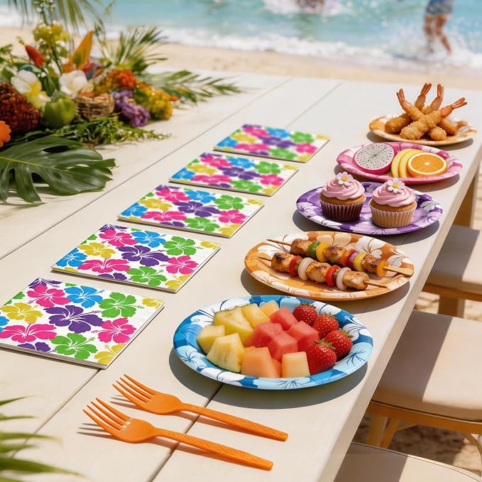 Hawaiian Luau Party Decorations, Tropical Hibiscus Tableware Set - Image 2
