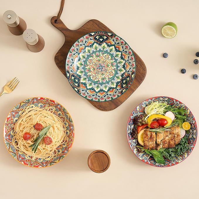 Ceramic Pasta Bowls Set of 6-8 inch 30 oz Serving Bowls, Colorful Dinner Bowls - Image 5
