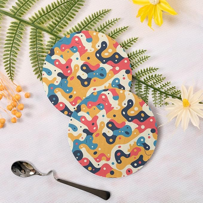 Hand Drawing Camouflage Wavy Aesthetic Drink Coasters Set of 4 Cork Placemats - Image 3
