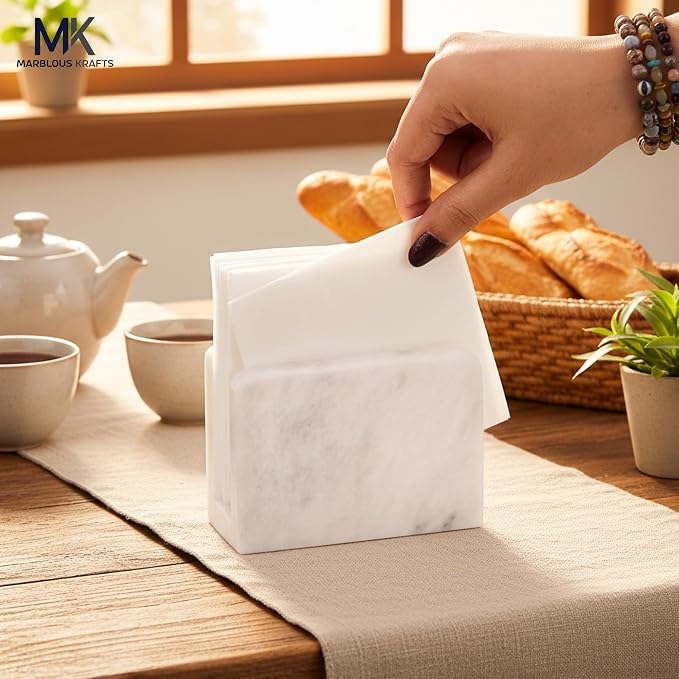 Marble Mini Napkin Holder 3" x 4" Inch White Serviette Holder - Image 6