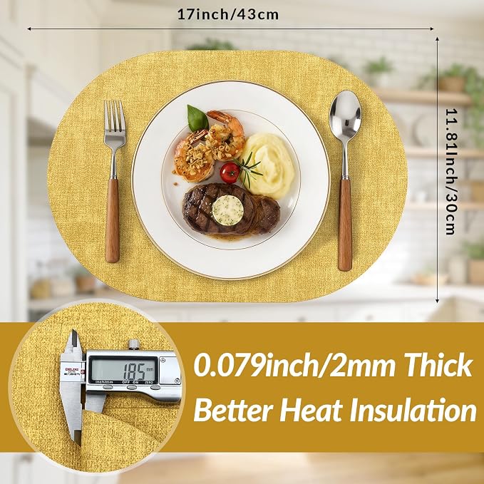 Placemats Set of 4, 11.8 x 17 Inch, Waterproof Wipeable Reversible PU Placemat - Image 3
