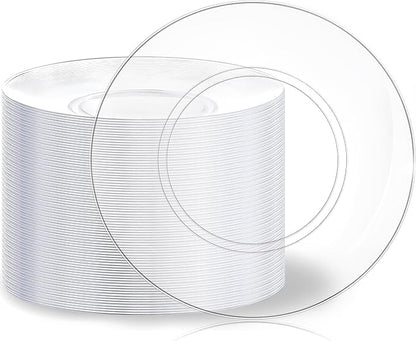 Hioasis 100pcs Clear Plastic Plates for Party - 10.25" Dinner Plates Disposable, Heavy -duty, Classy and Elegant for Wedding
