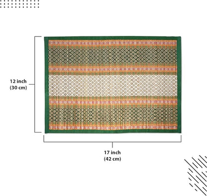 Encasa XO Woven Green Placemats Set of 4 – 12" x 17" | Handwoven Madurkathi Grass Table mats for Dining Table, Kitchen & Outdoor Decor | Durable & Heat‑Resistant