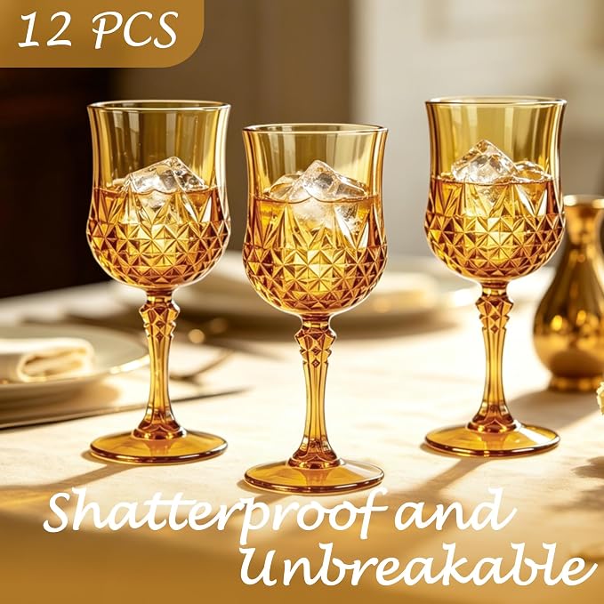 12Pack Plastic Wine Glasses, 7oz Vintage Goblets - Image 4