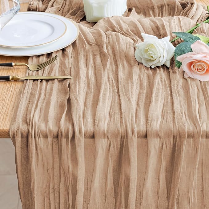 Cheesecloth Table Runner Nude Brown 10FT Boho Gauze Table Runners | 120 Inch by Wokceer