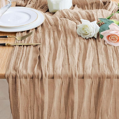 Cheesecloth Table Runner Nude Brown 10FT Boho Gauze Table Runners | 120 Inch by Wokceer