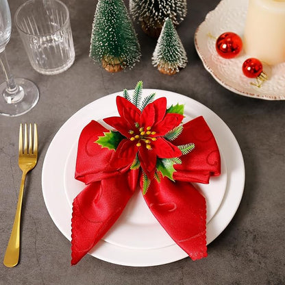 wonlex Flower Napkin Rings Set of 12, Farmhouse Red Green Napkin Rings Holder - Image 6